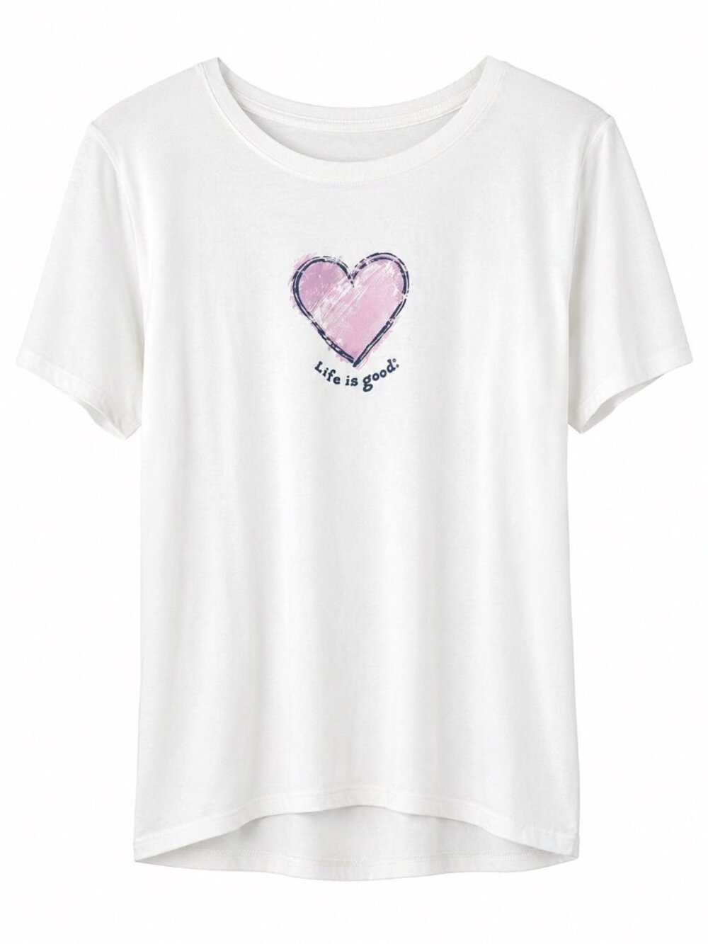 Life Is Good Womens White T-Shirt Pink Heart Graphic Short Sleeve 100% Cotton